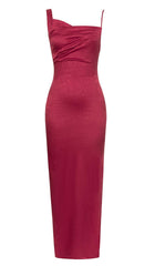 STRAP SATIN MAXI DRESS IN RUBY RED