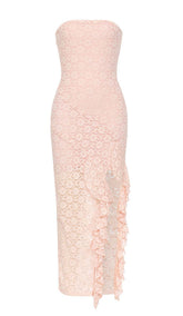 STRAPPY RUFFLE DETAIL MIDI DRESS IN PINK