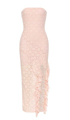 STRAPPY RUFFLE DETAIL MIDI DRESS IN PINK