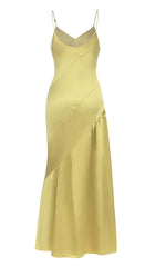STRAPPY SATIN MIDI DRESS IN PALE OCHRE