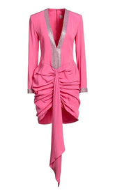 STRASS EMBELLISHED RUCHED MINI DRESS IN PINK