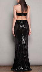 SHINY SEQUINS HALTER MAXI DRESS