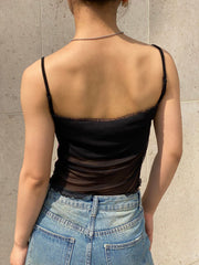 Mesh Floral Print Crop Cami Top