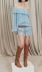 TIERED OFF-SHOULDER TWO PIECE SET IN BLUE
