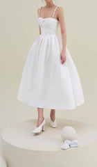 TWISTED PEARL STRAP MIDI DRESS IN WHITE