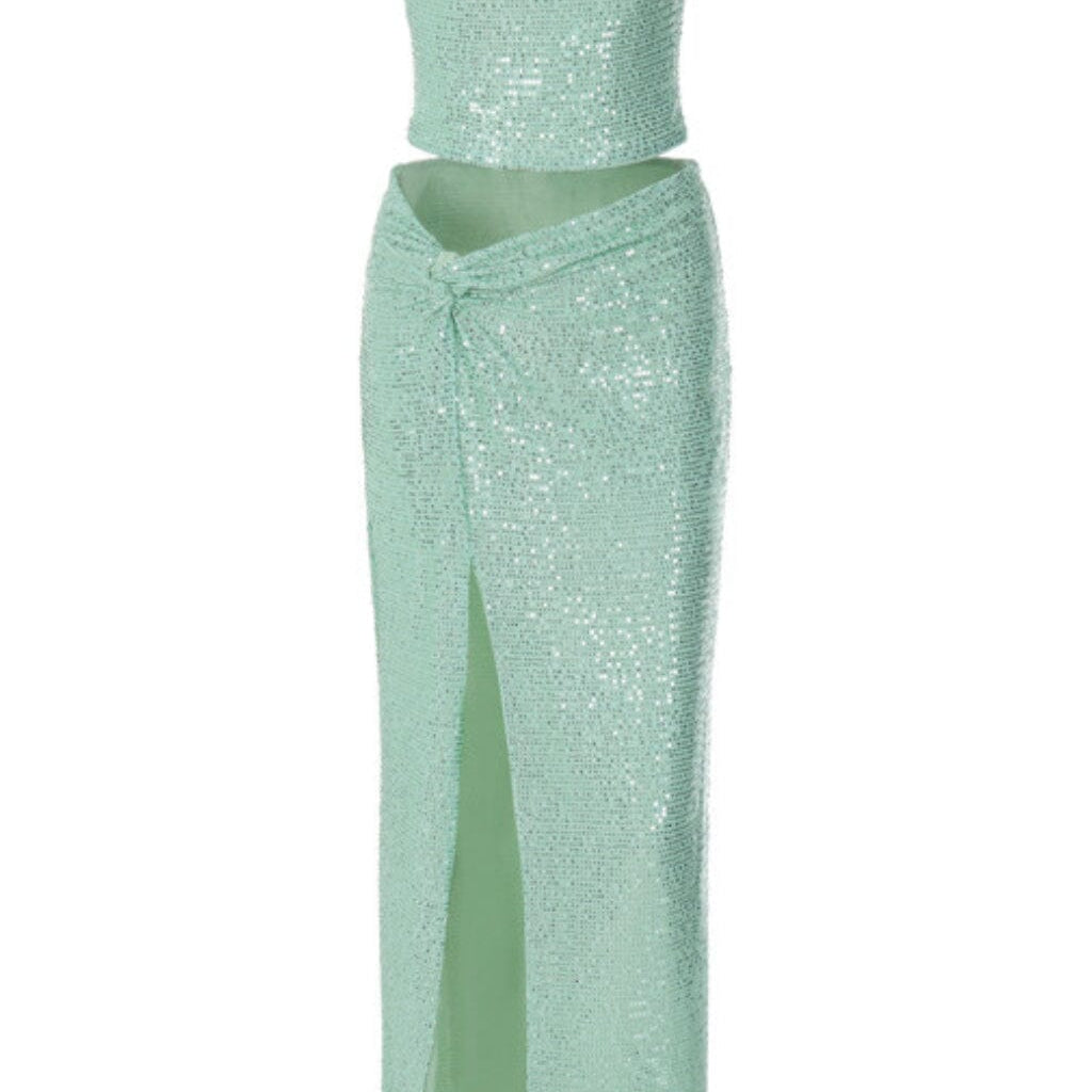 Ensemble 2 Pièces Sequin Argent Rehab Taille M - Haut Culture Et Jupe Maxi, Neuf étiqueté