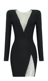 V NECK MESH MINI DRESS