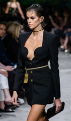V-NECK SHOULDER PADS BUSINESS SUIT DRESS