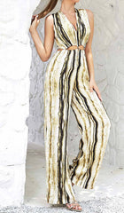 V-NECK SLEEVELESS STRIPE JUNPSUIT