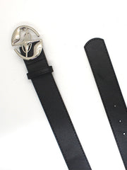 Metal Logo Black Pu Leather Buckle Belt
