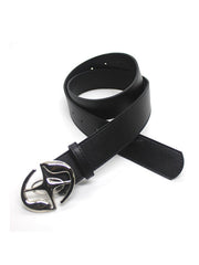 Metal Logo Black Pu Leather Buckle Belt