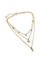 Multi Layered Rhinestone Star Moon Decor Necklace