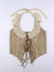 Panel Lace Tie Front Halter Tank Top