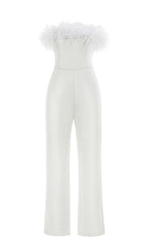 WHITE FEATHER JUMPSUIT