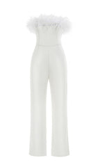 WHITE FEATHER JUMPSUIT