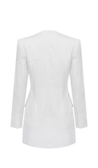 WHITE HOLLOW DRAPED TUXEDO DRESS
