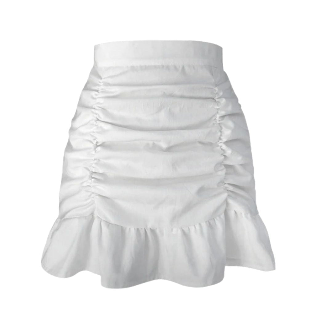 Ruffles Cotton Mini Skirt in White