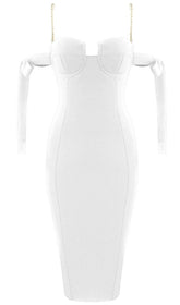 WHITE SHIRRED MIDI SUNDRESS