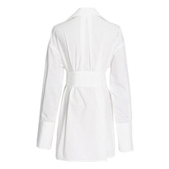 Patch Pocket Belted Long Sleeve Shirt - White