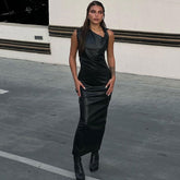 Neck Twist Trim Sleeveless Bodycon Maxi Dress - Black