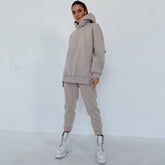 Long Sleeve Hoodie Matching Set - Beige