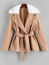 Belted Fur Collar Wool Blend Peacoat
