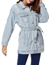 Boyfriend Ripped Light Wash Belt Denim Coat