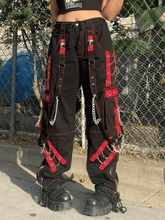 Chain Embellished Strap Straight Leg Pants