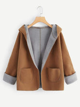 Contrast Sherpa Lining Single Button Hooded Coat