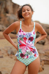 Retro Multicolor Natural Print Tankini