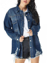 Distressed Pocket Drop Shoulder Long Denim Coat