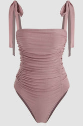 Ruched Tie-Shoulder One Piece Swimsuit - Redwood