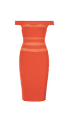 OFF-SHOULDER BANDAGE BODYCON MIDI DRESS IN RED