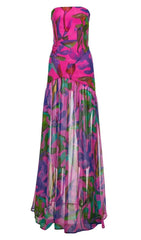 FLORAL-PRINT SILK CHIFFON MAXI DRESS IN RED