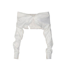 Off Shoulder Long Sleeve Crop Top - White