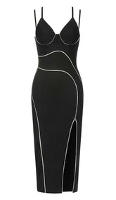 IRREGULAR SPLIT MIDI DRESS IN BLACK