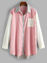 Long Colorblock Front Pocket Corduroy Shacket