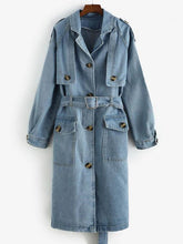 Longline Belted Pockets Denim Trench Coat