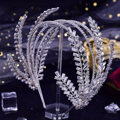 Leaf Trim Crystal Embellished Layered Headband - Silver