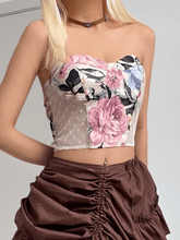 Mesh Floral Print Bandeau Crop Top