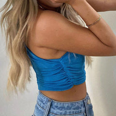 One Shoulder Cropped Tank Top - Blue