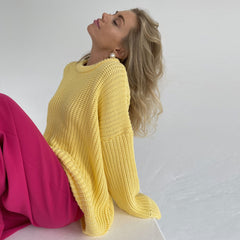 Candy Color Crewneck Pullover Sweater - Yellow