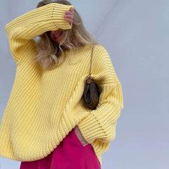 Candy Color Crewneck Pullover Sweater - Yellow