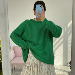 Candy Color Crewneck Pullover Sweater - Green