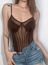 Patchwork Sheer Mesh Bodysuit