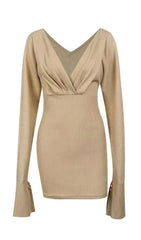 LONG SLEEVES V NECK MINI DRESS