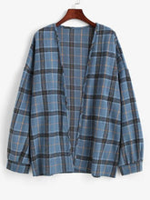 Plaid Drop Shoulder Open Front Coat