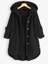 Plus Flannel Single Breasted High Low Hem Hooded Coat