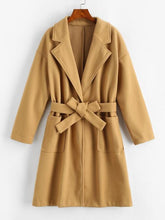 Pockets Belted Wool Blend Long Coat