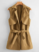 Solid Open Front Vest With Belt